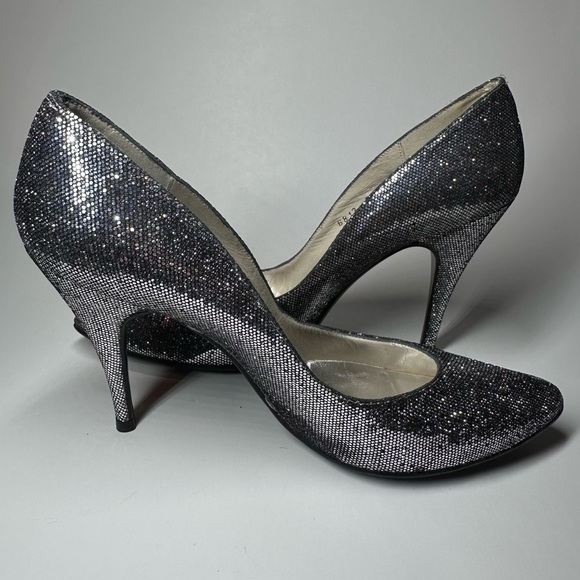 Stuart Weitzman Heels Pointed Toe Pumps Sparkle Glitter Bridal Glam Leather 8.5B - Picture 6 of 12